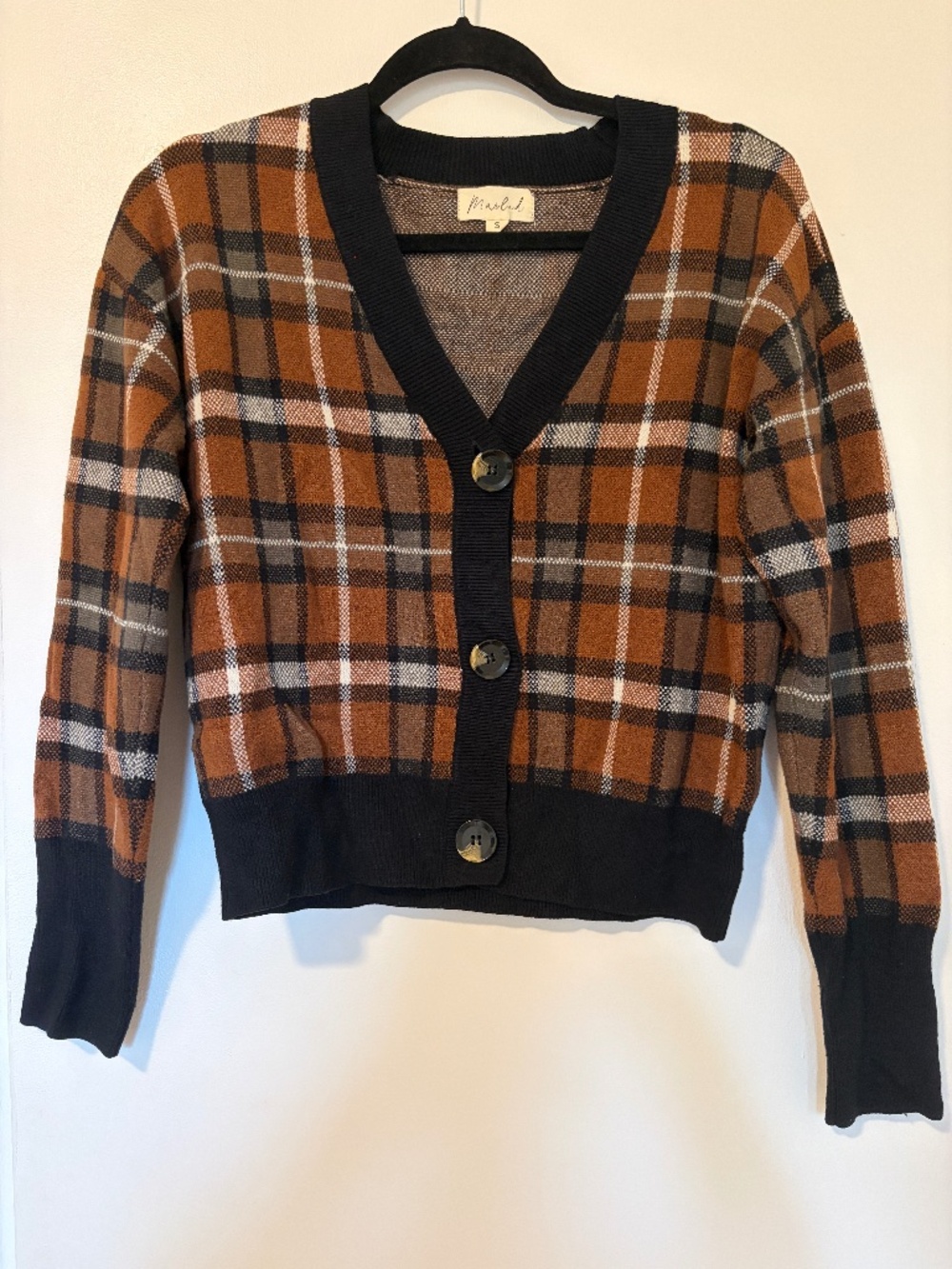 Brown and Black plaid cardigan Size Small